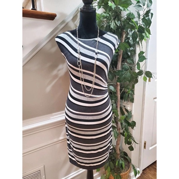 Loft Womens Gray & White Modal Round Neck Sleeveless Casual Knee Length Dress SP - Picture 1 of 12